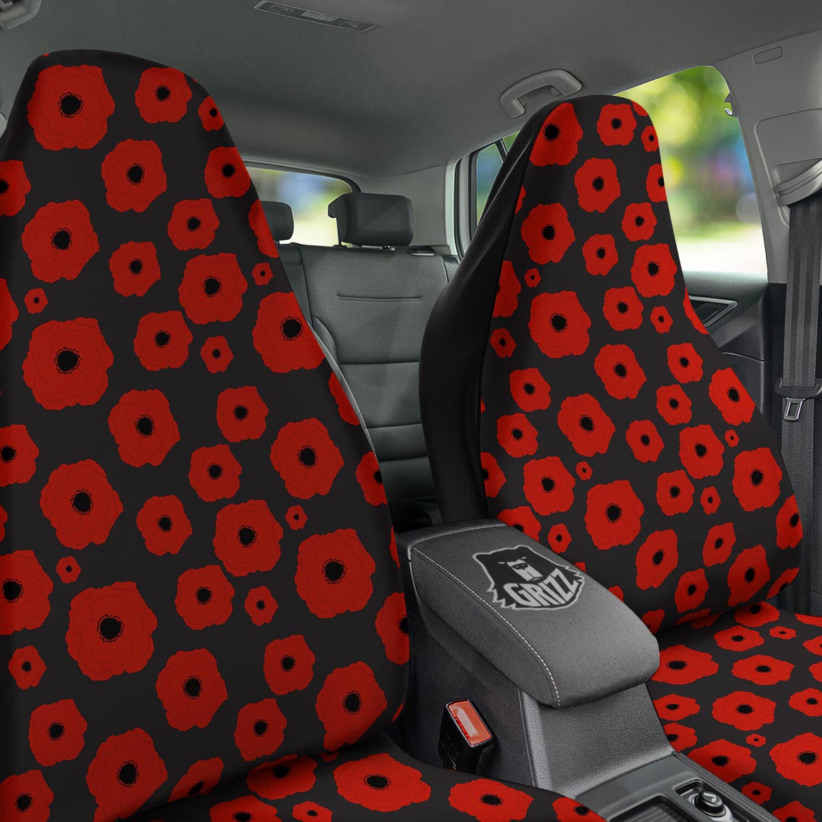 Poppy Red Print Pattern Car Seat Covers-grizzshop