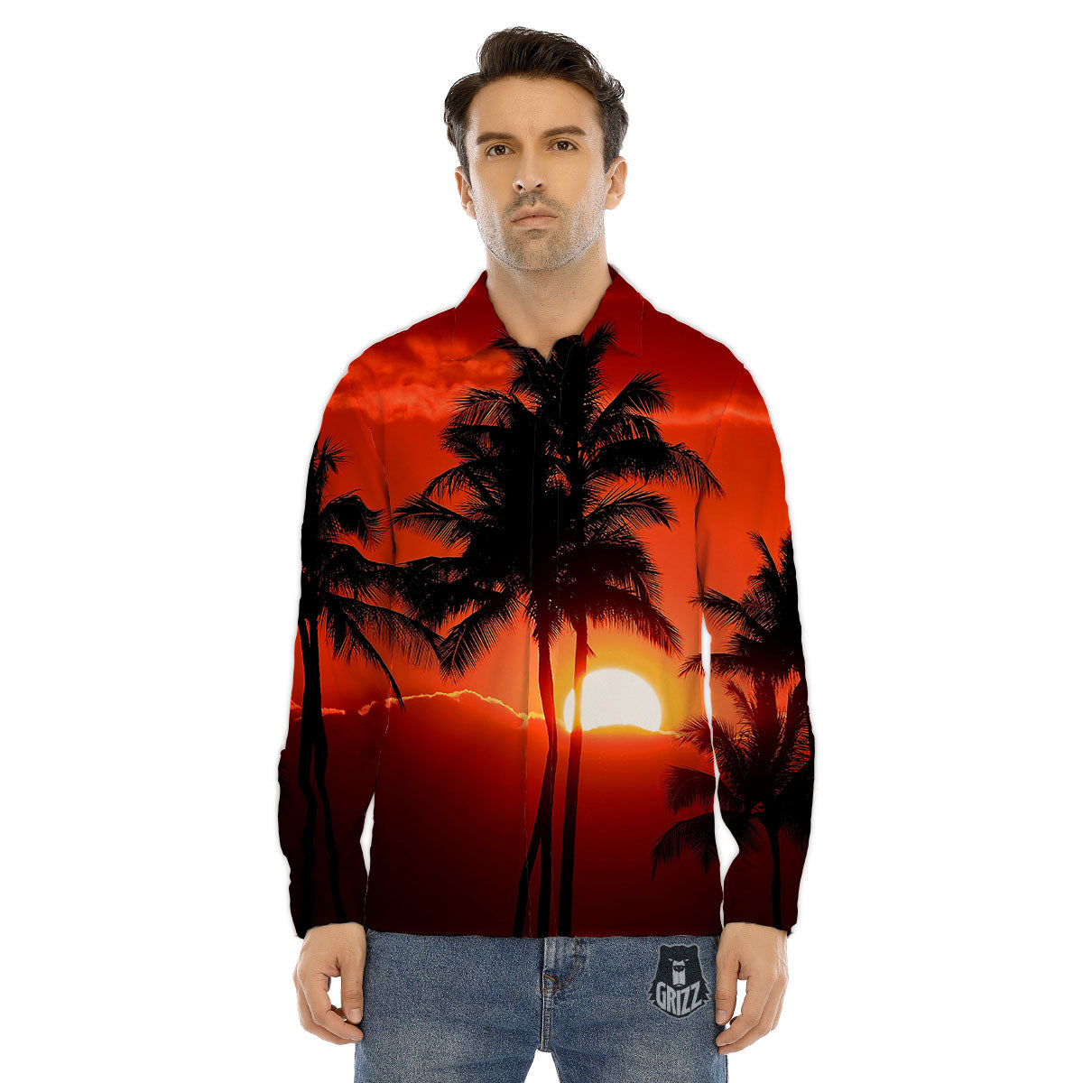 Poppy Red Print Pattern Men's Dress Shirts-grizzshop