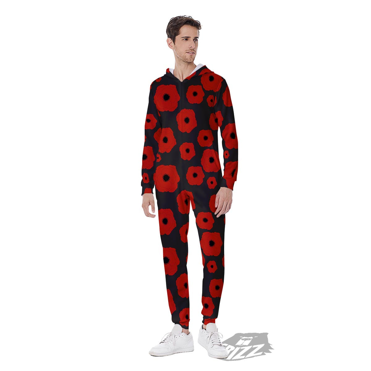 Poppy Red Print Pattern Men's Jumpsuit-grizzshop