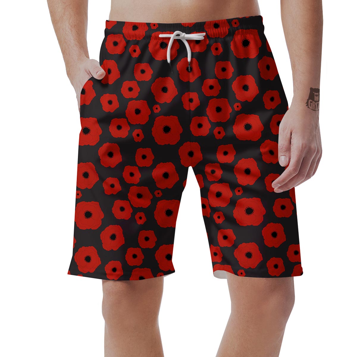 Poppy Red Print Pattern Men's Shorts-grizzshop