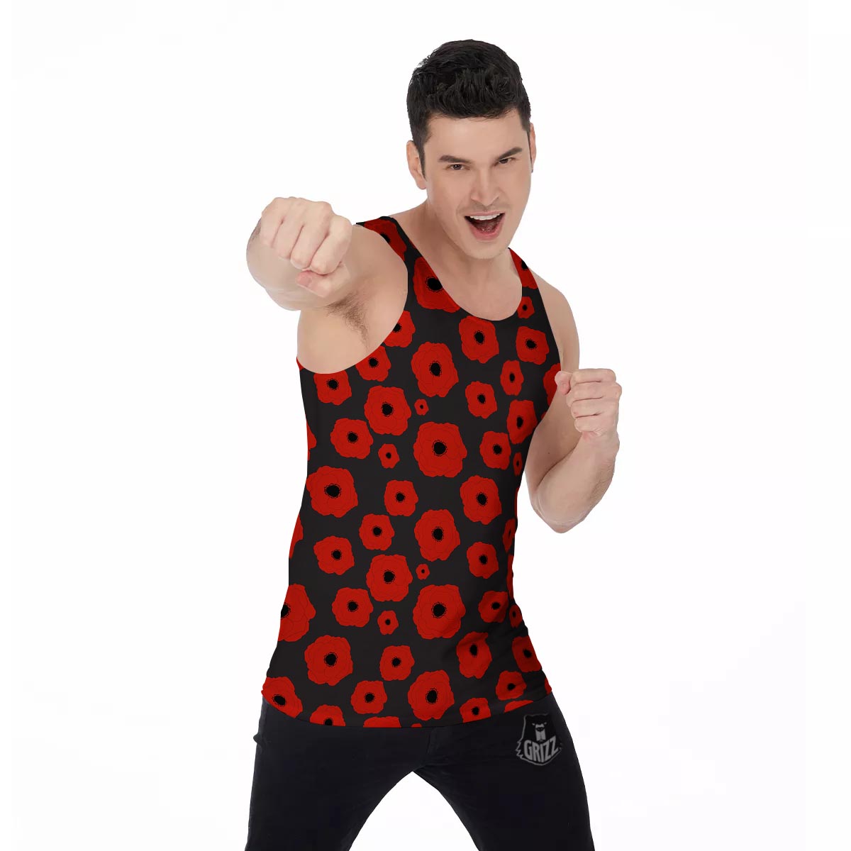 Poppy Red Print Pattern Men's Tank Top-grizzshop