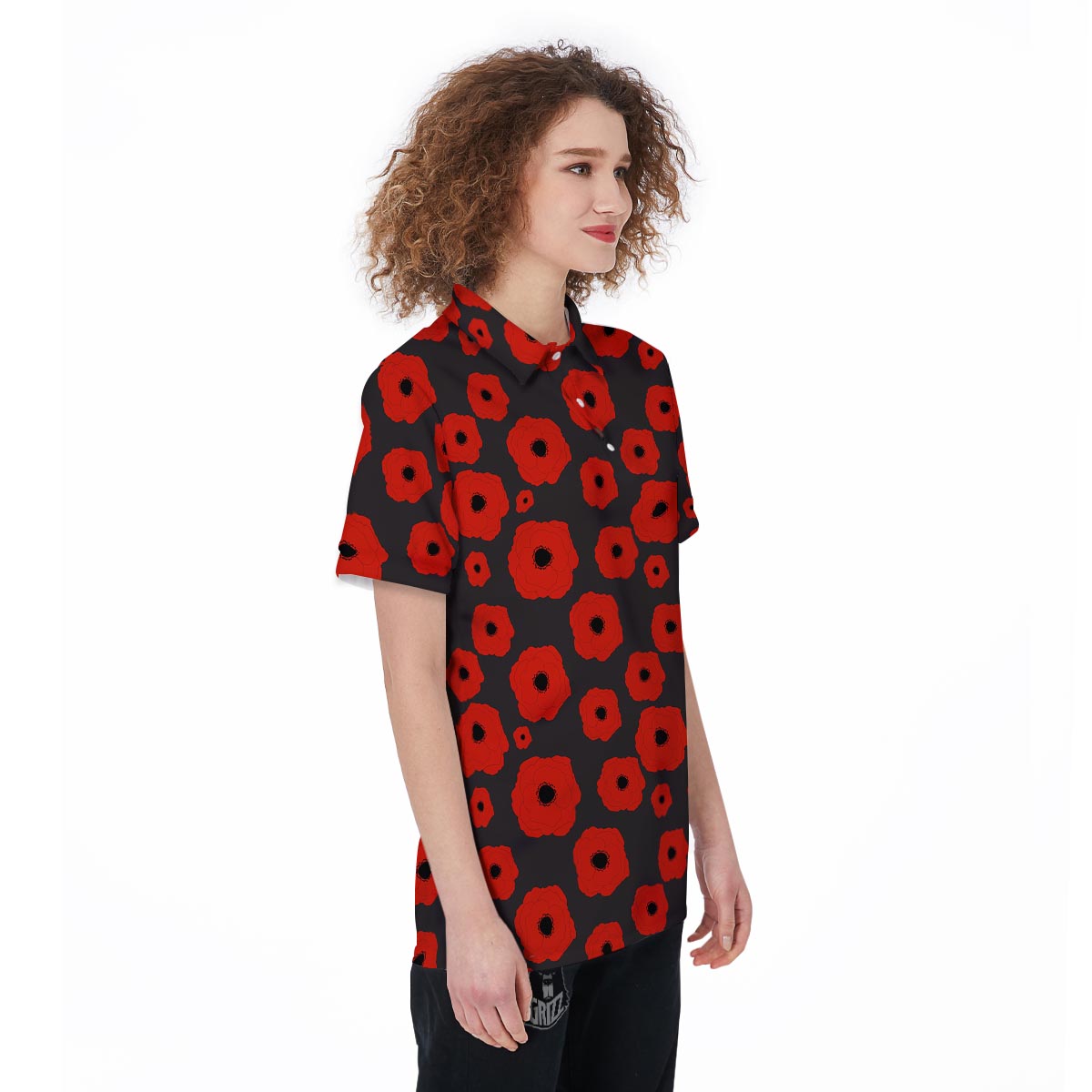 Poppy Red Print Pattern Women's Golf Shirts-grizzshop