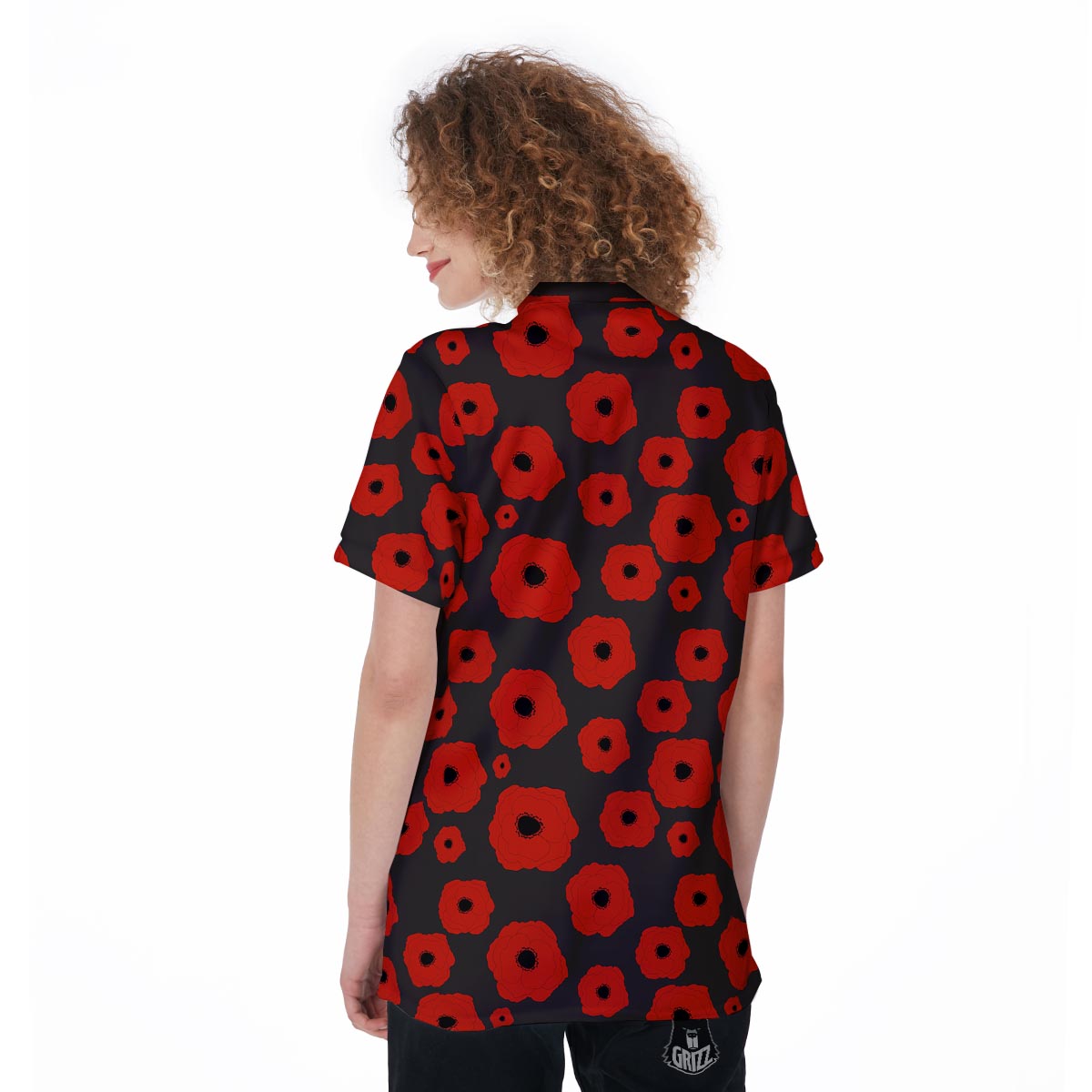 Poppy Red Print Pattern Women's Golf Shirts-grizzshop