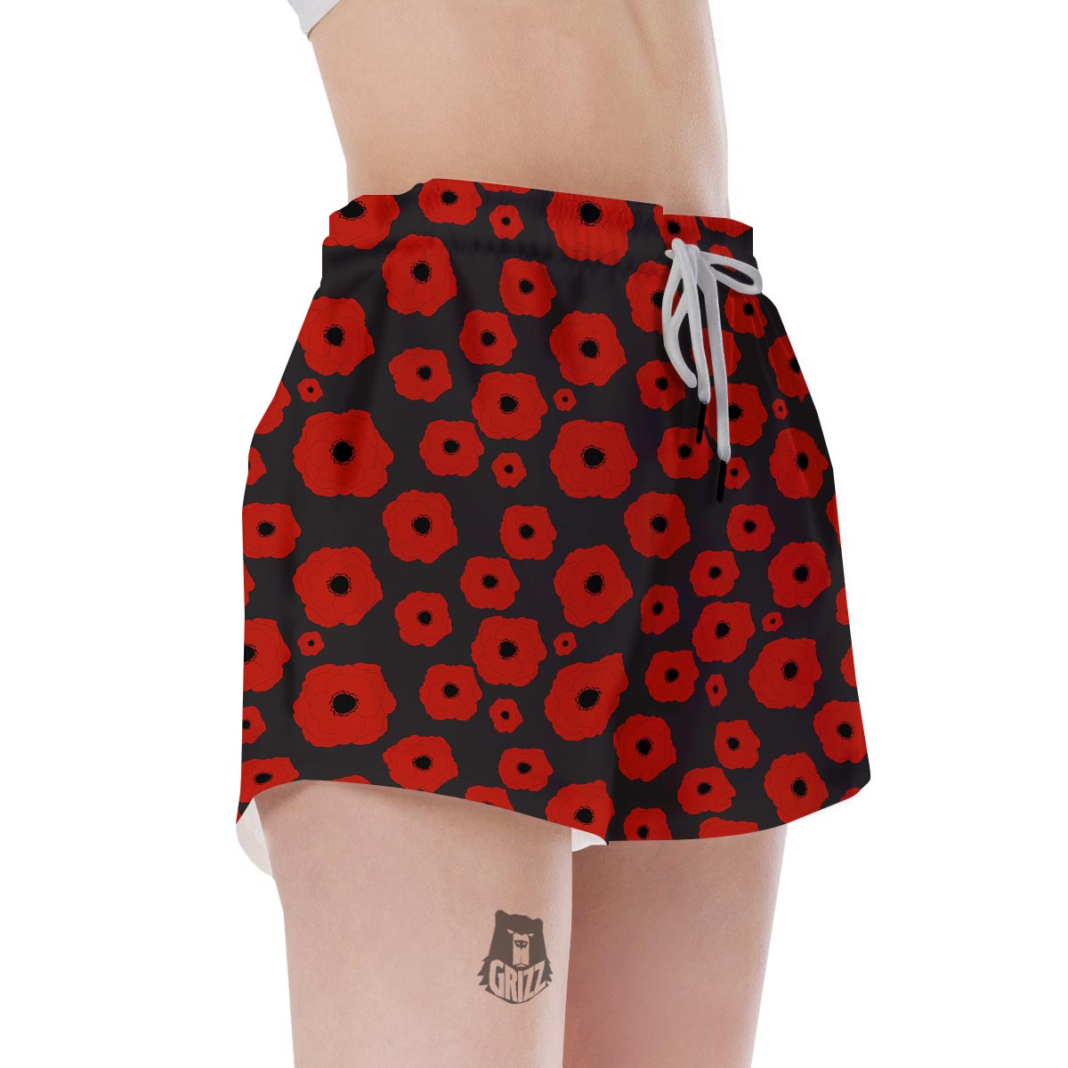 Poppy Red Print Pattern Women's Shorts-grizzshop