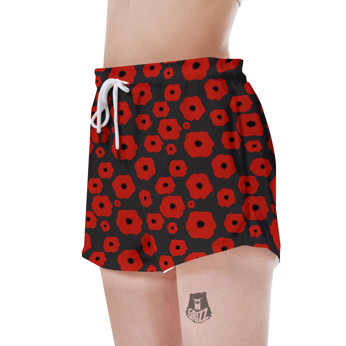 Poppy Red Print Pattern Women's Shorts-grizzshop