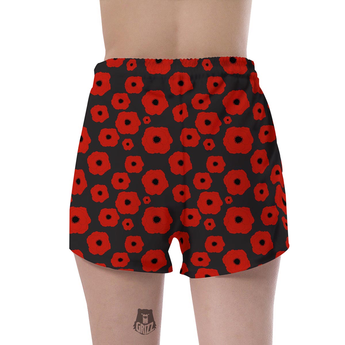 Poppy Red Print Pattern Women's Shorts-grizzshop