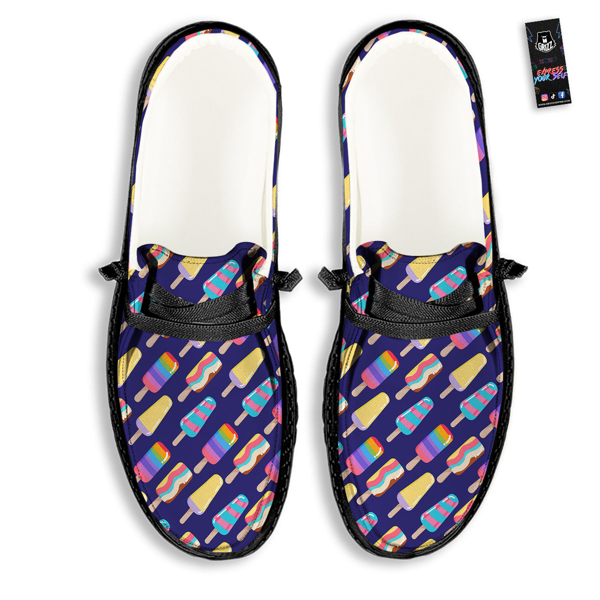 Popsicle Ice Cream Print Pattern Black Loafers-grizzshop