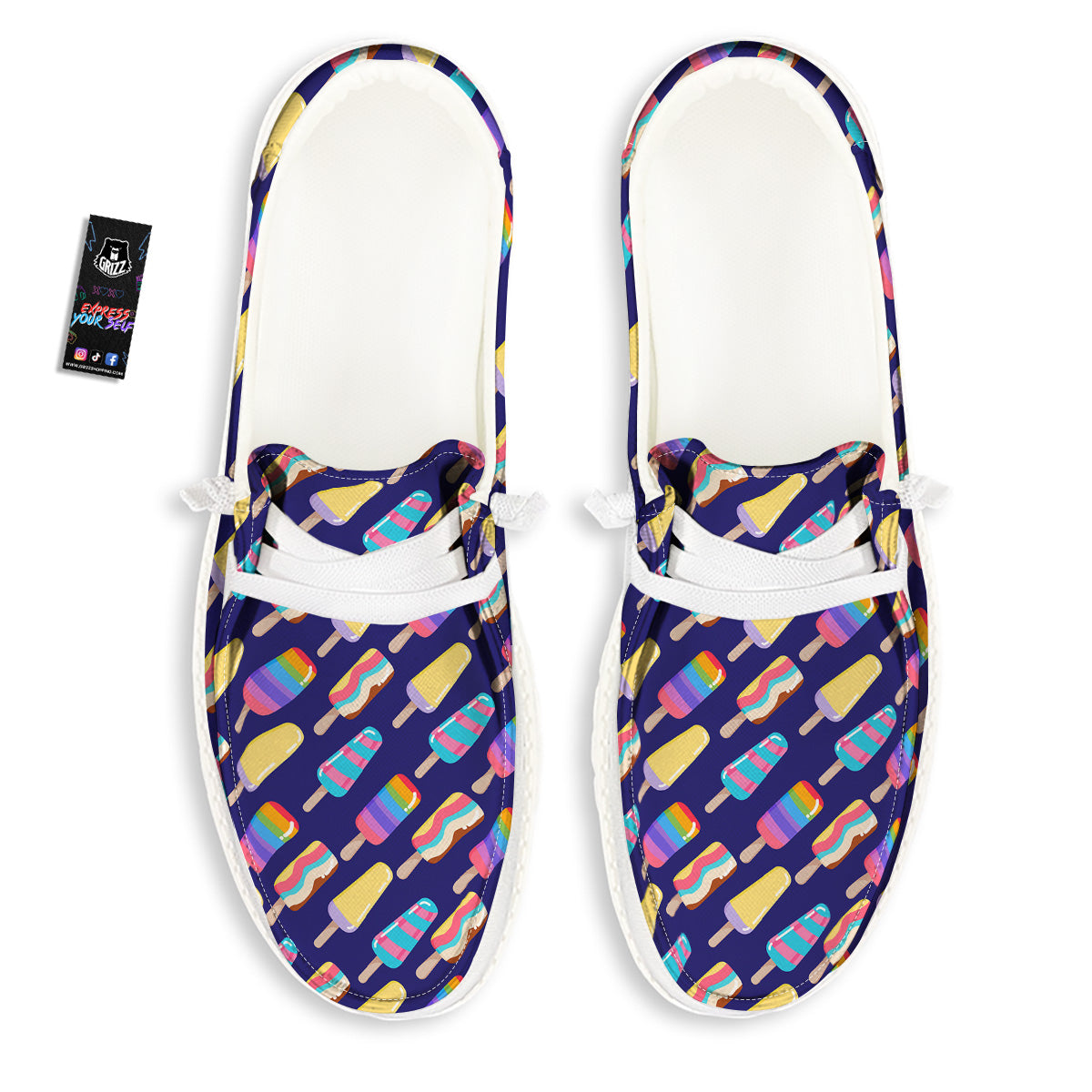 Popsicle Ice Cream Print Pattern White Loafers-grizzshop