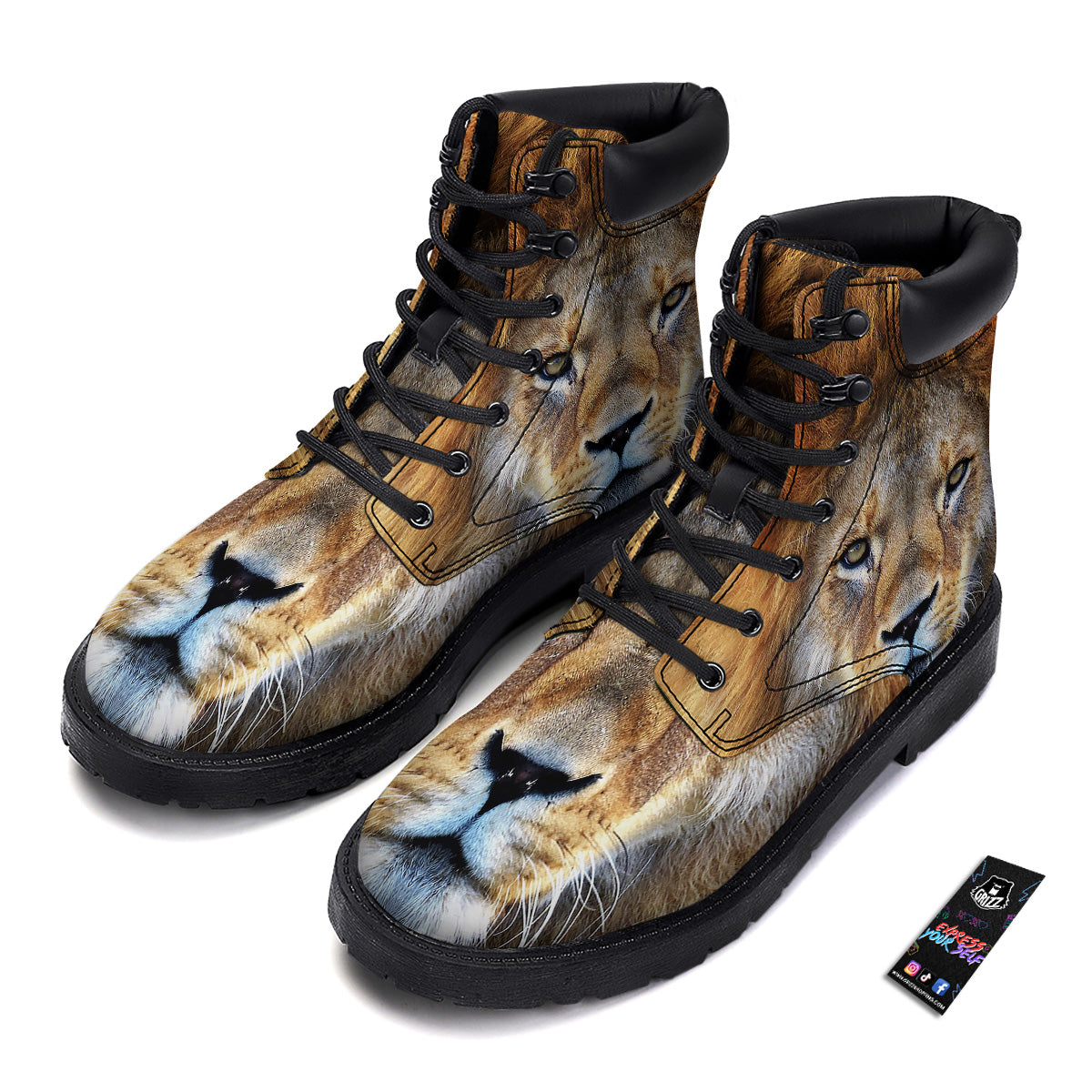 Portrait African Lion Print Boots-grizzshop