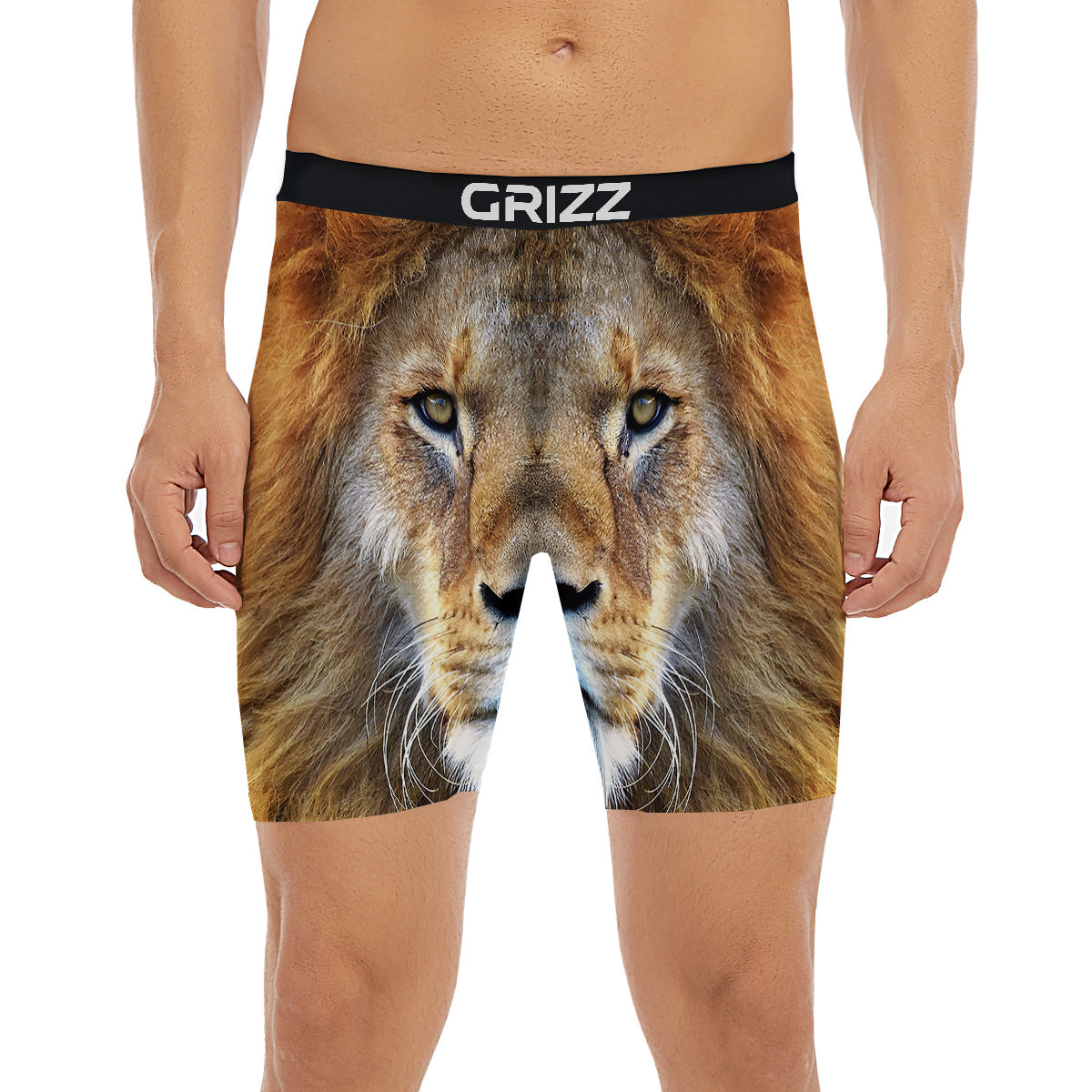 Portrait African Lion Print Boxer Briefs-grizzshop