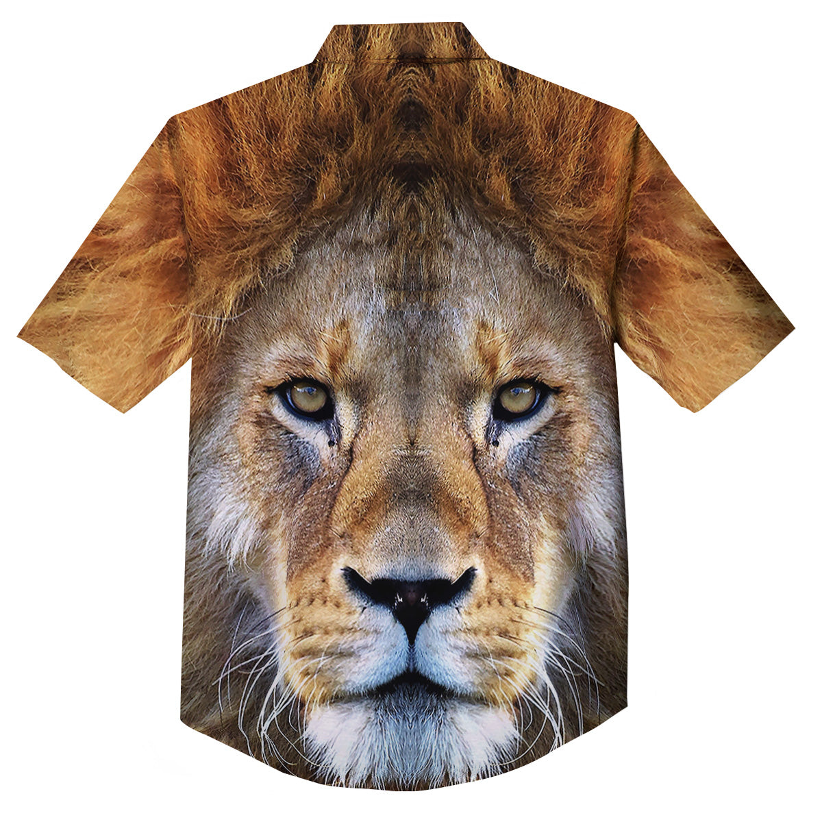 Portrait African Lion Print Button Up Shirt-grizzshop