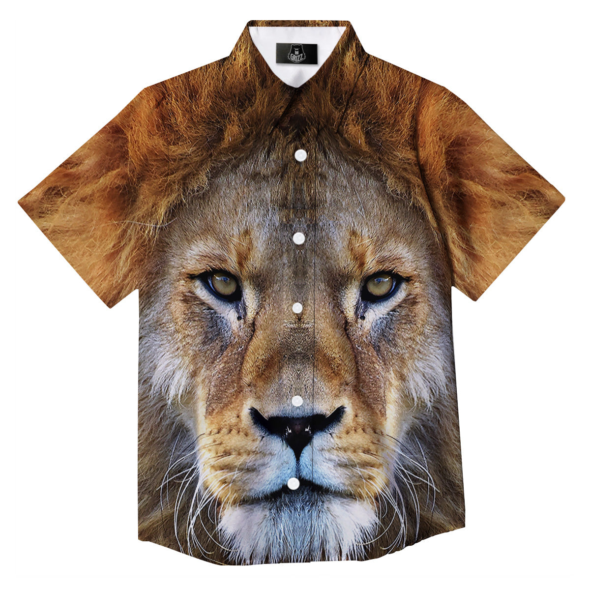 Portrait African Lion Print Button Up Shirt-grizzshop