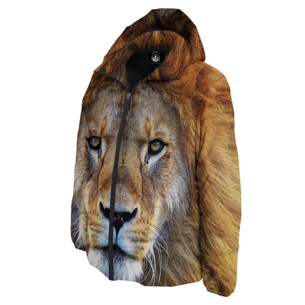 Portrait African Lion Print Down Jacket-grizzshop