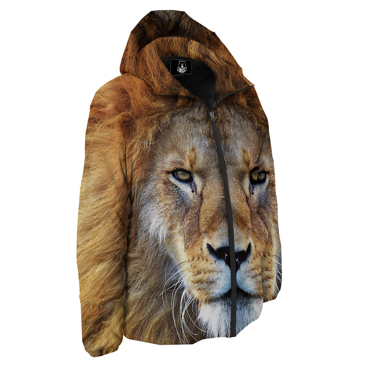 Portrait African Lion Print Down Jacket-grizzshop