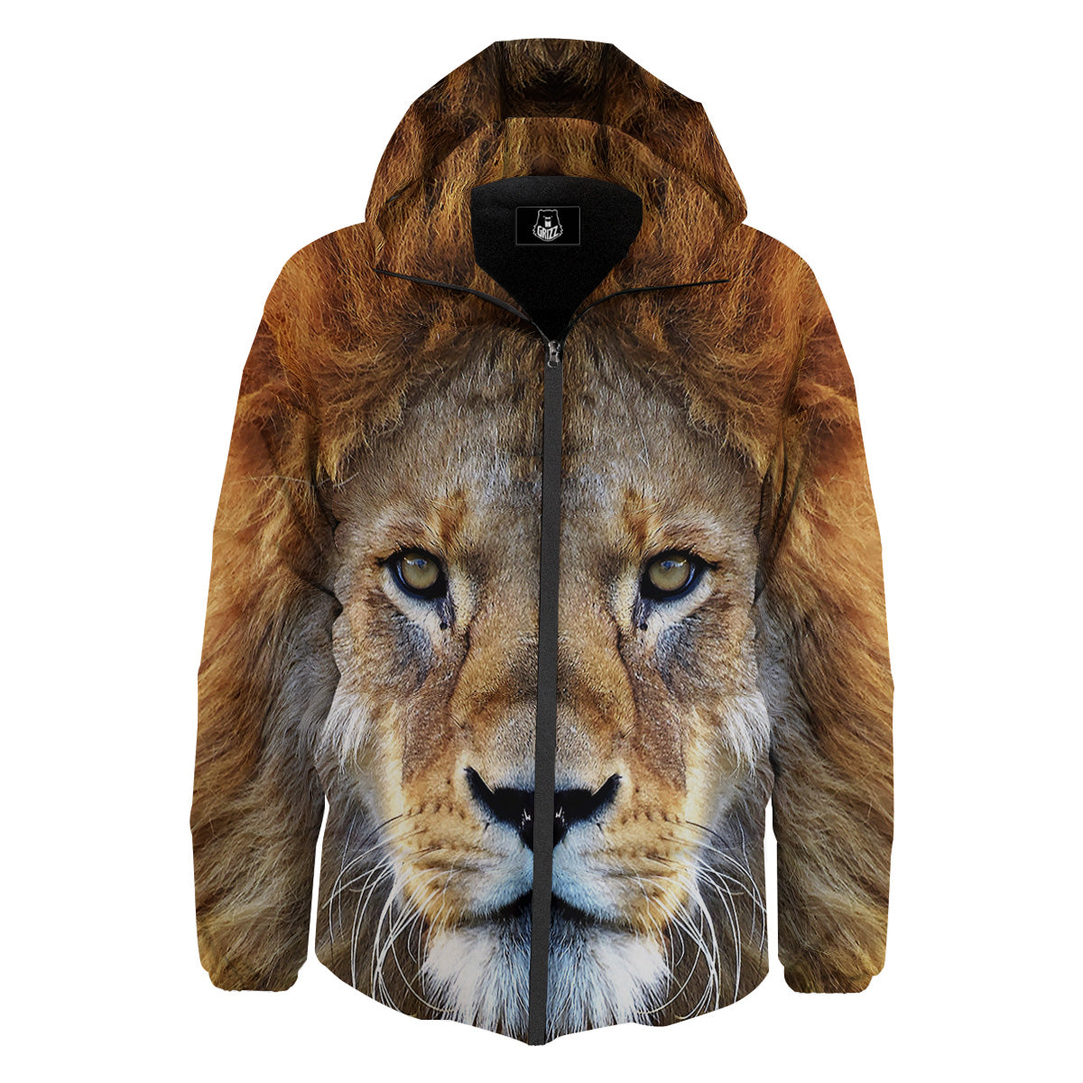 Portrait African Lion Print Down Jacket-grizzshop