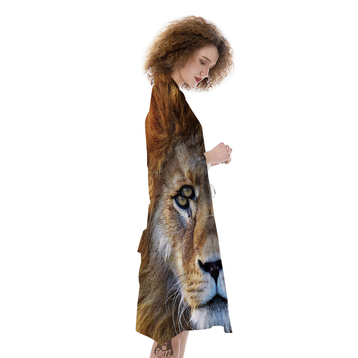 Portrait African Lion Print Kimono-grizzshop