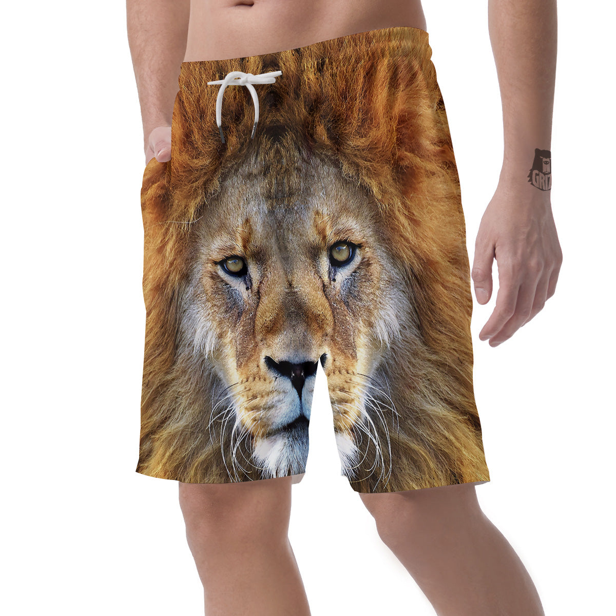 Portrait African Lion Print Men's Shorts-grizzshop