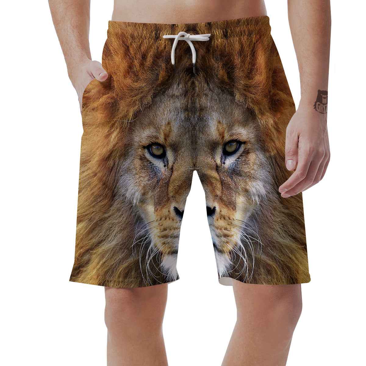 Portrait African Lion Print Men's Shorts-grizzshop