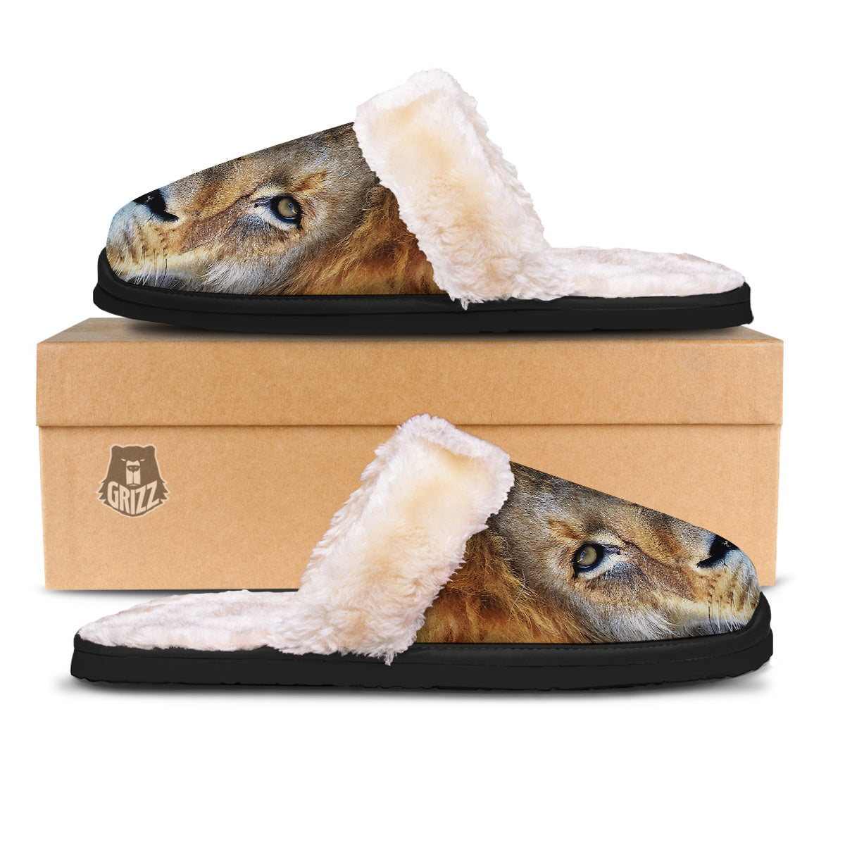 Portrait African Lion Print Slippers-grizzshop
