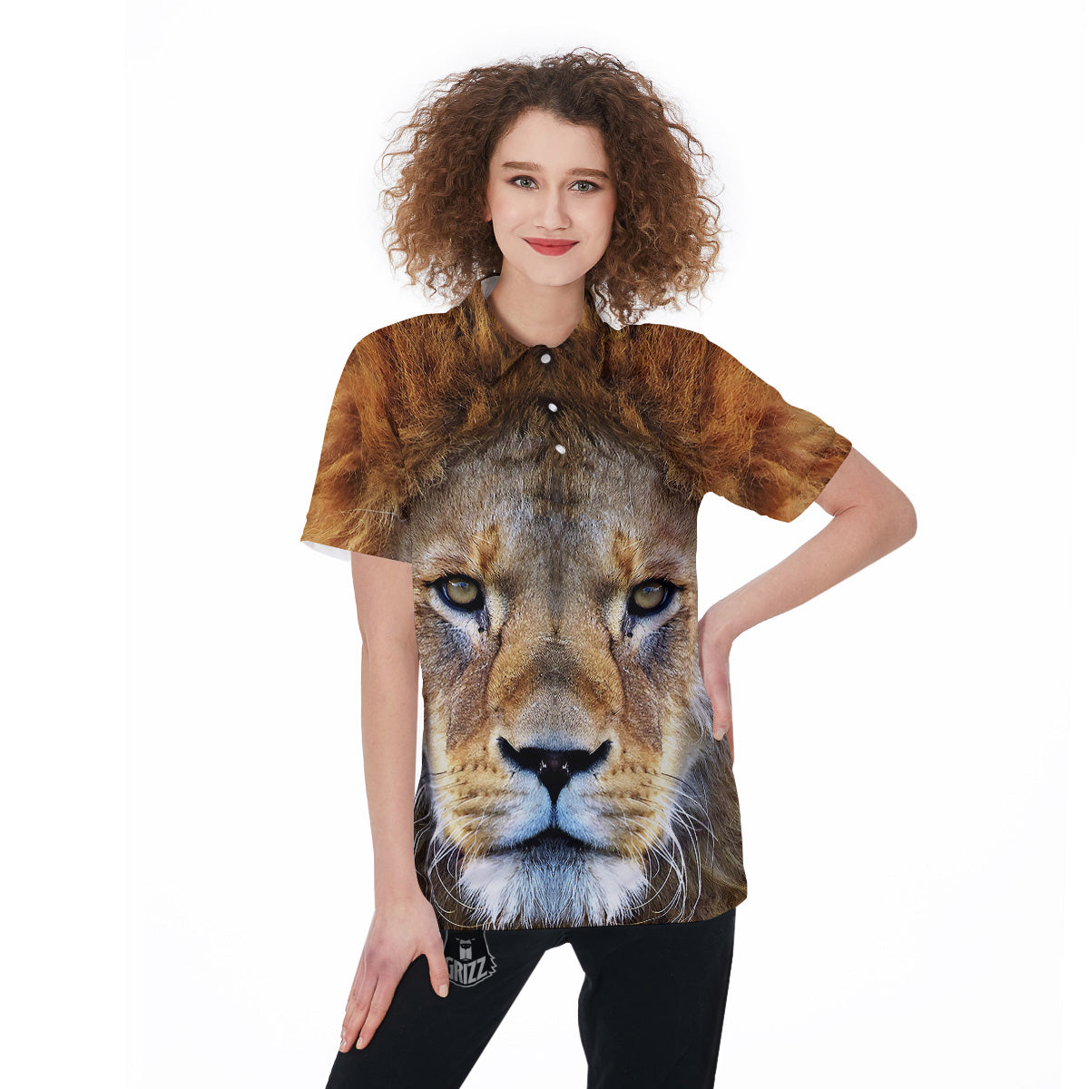Portrait African Lion Print Women's Golf Shirts-grizzshop