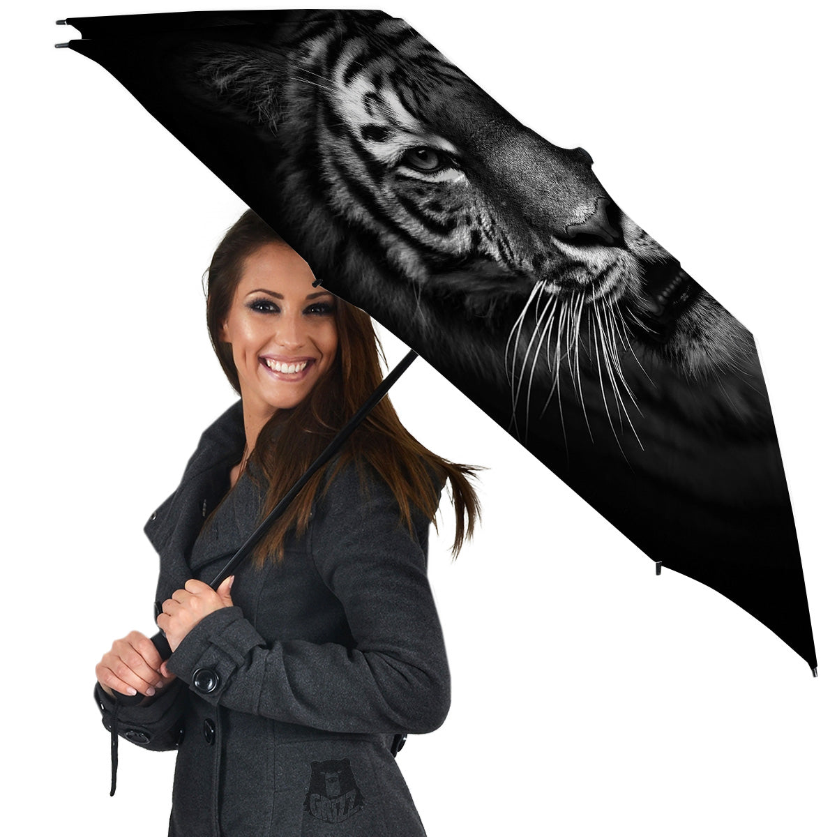 Portrait Black Tiger Print Umbrella-grizzshop