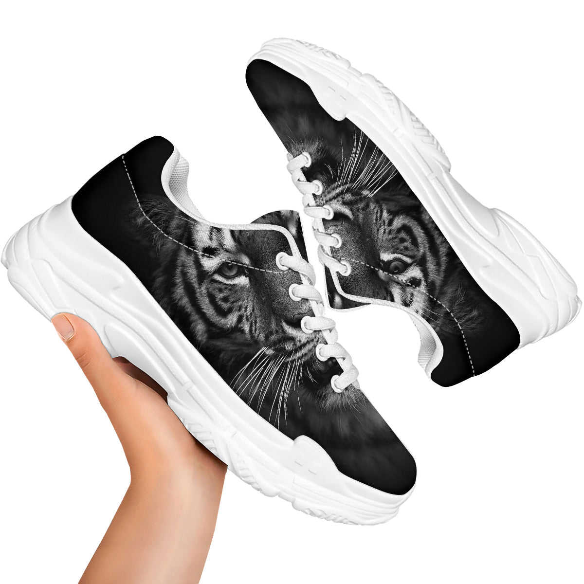 Portrait Black Tiger Print White Chunky Shoes-grizzshop