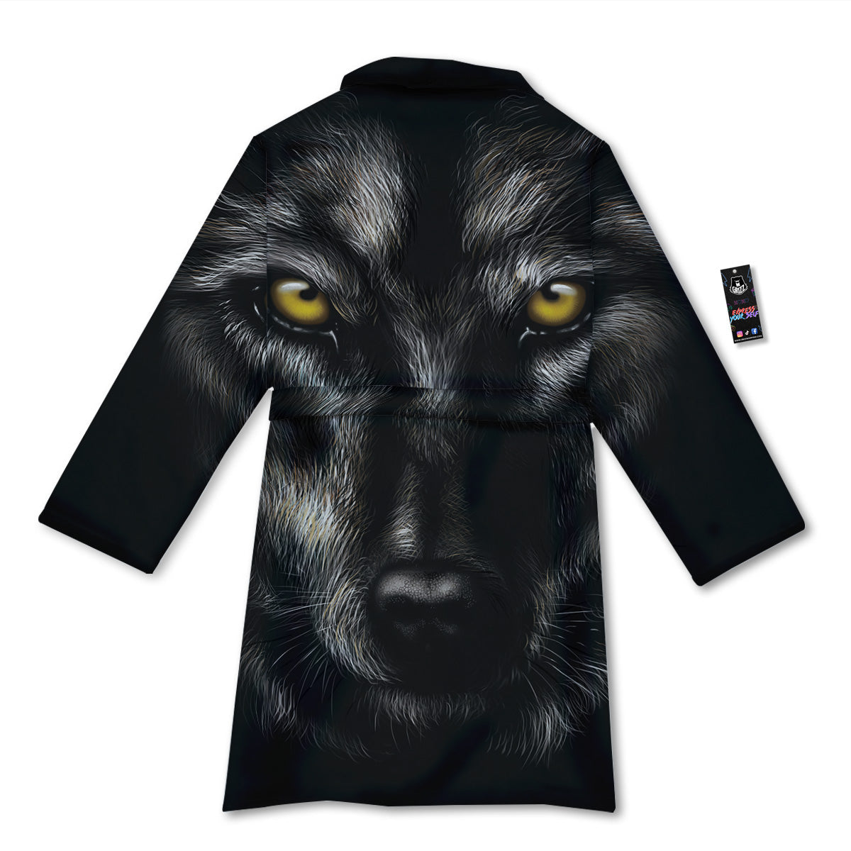Portrait Black Wolf Print Bathrobe-grizzshop