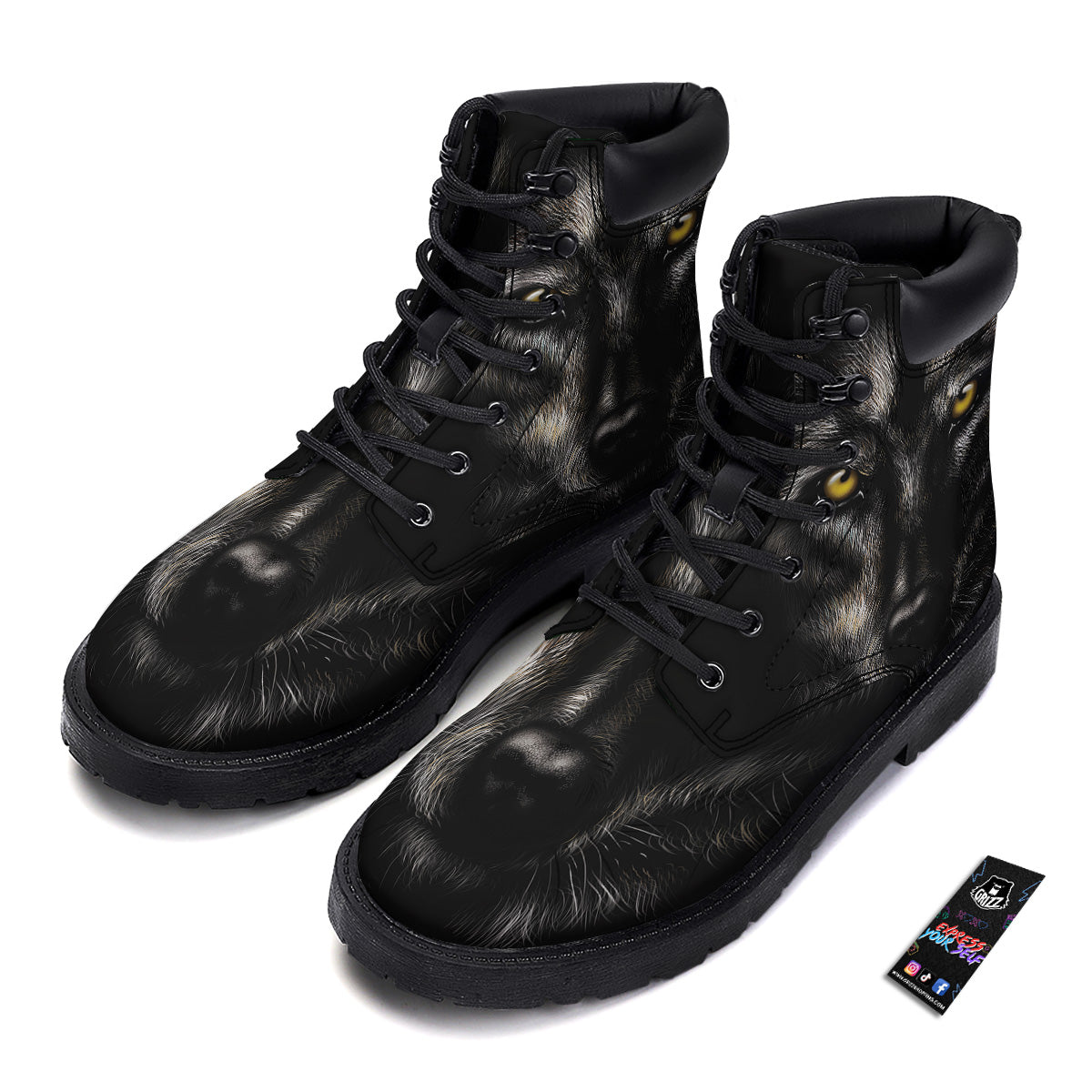 Portrait Black Wolf Print Boots-grizzshop