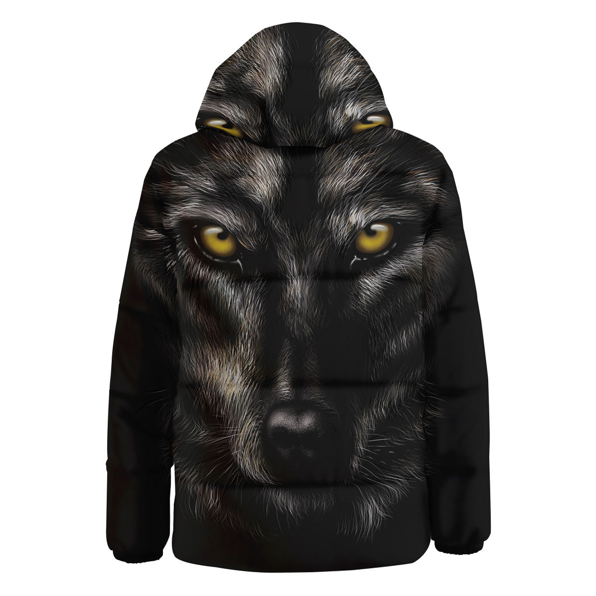 Portrait Black Wolf Print Down Jacket-grizzshop