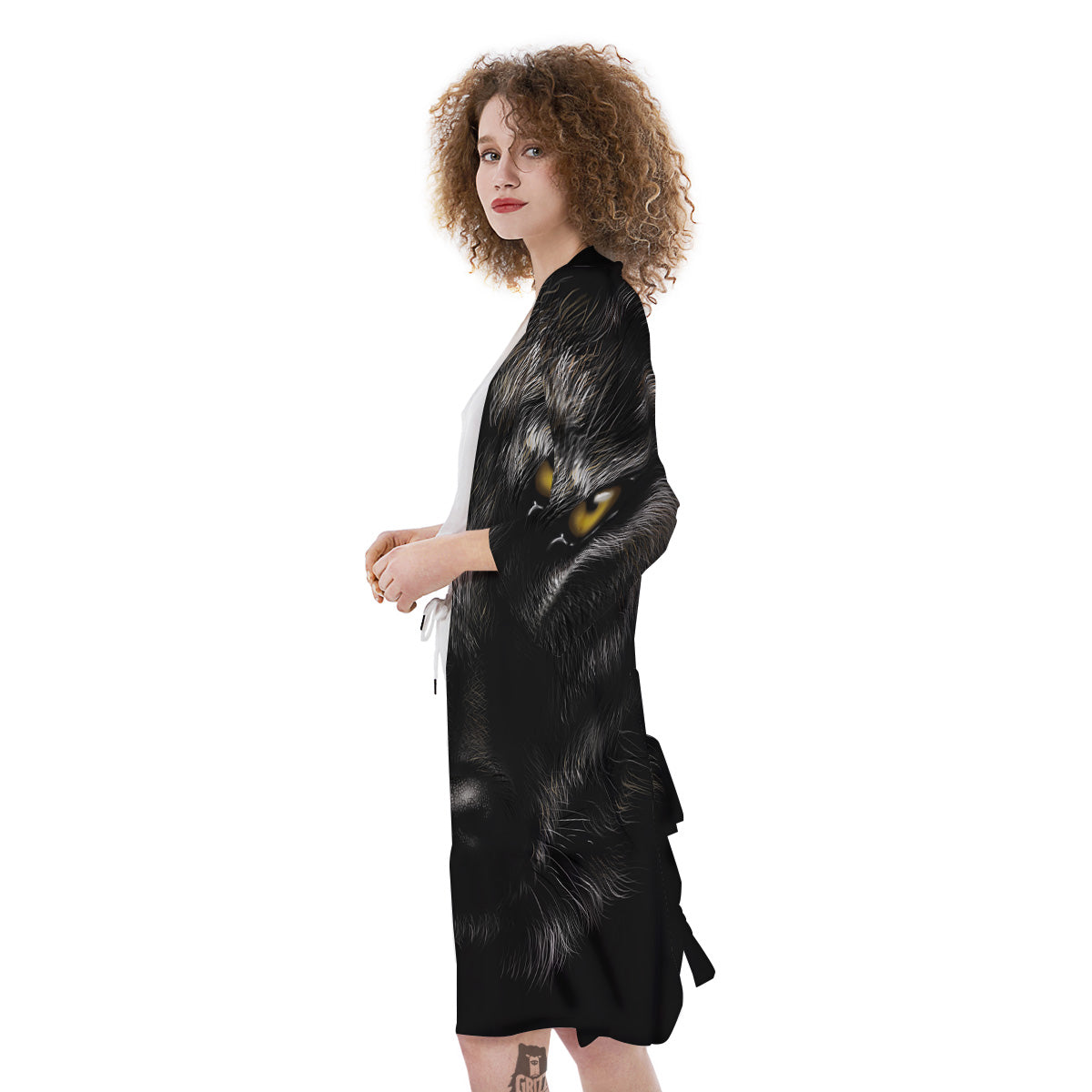 Portrait Black Wolf Print Kimono-grizzshop