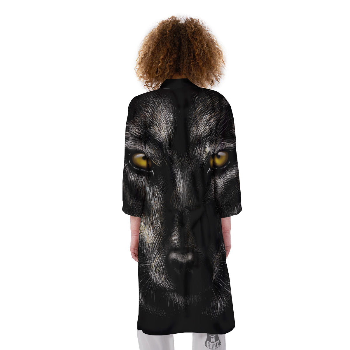 Portrait Black Wolf Print Kimono-grizzshop