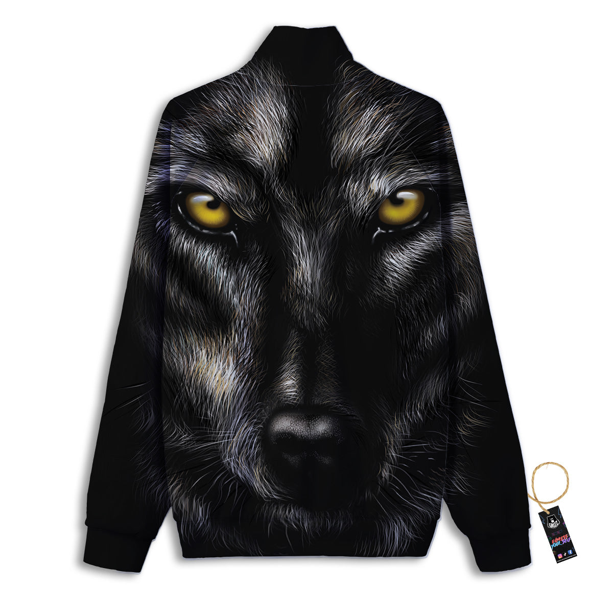 Portrait Black Wolf Print Track Jacket-grizzshop