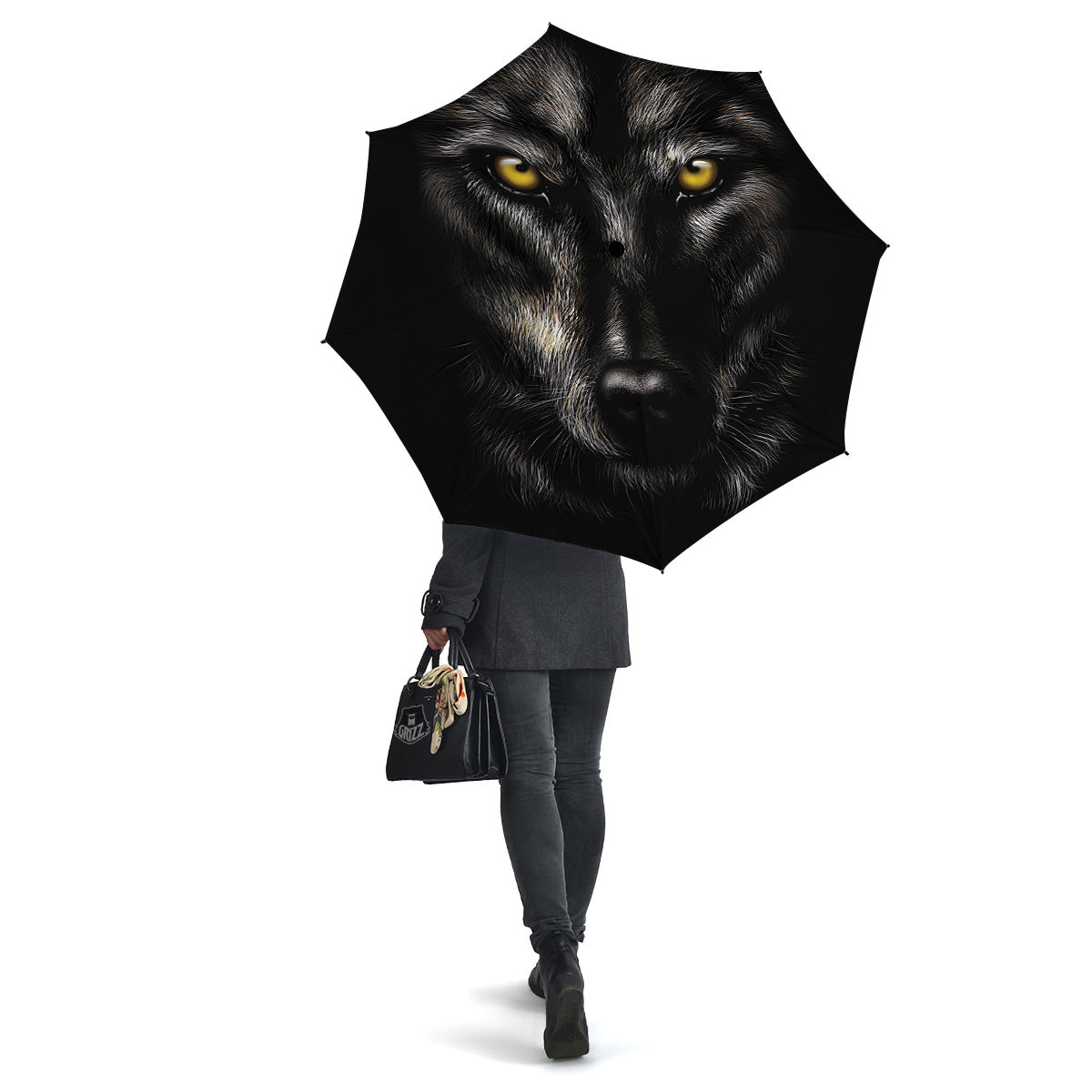 Portrait Black Wolf Print Umbrella-grizzshop