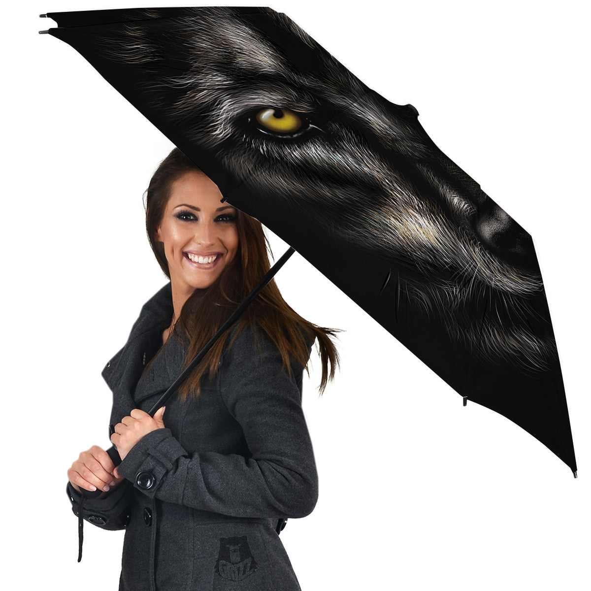 Portrait Black Wolf Print Umbrella-grizzshop