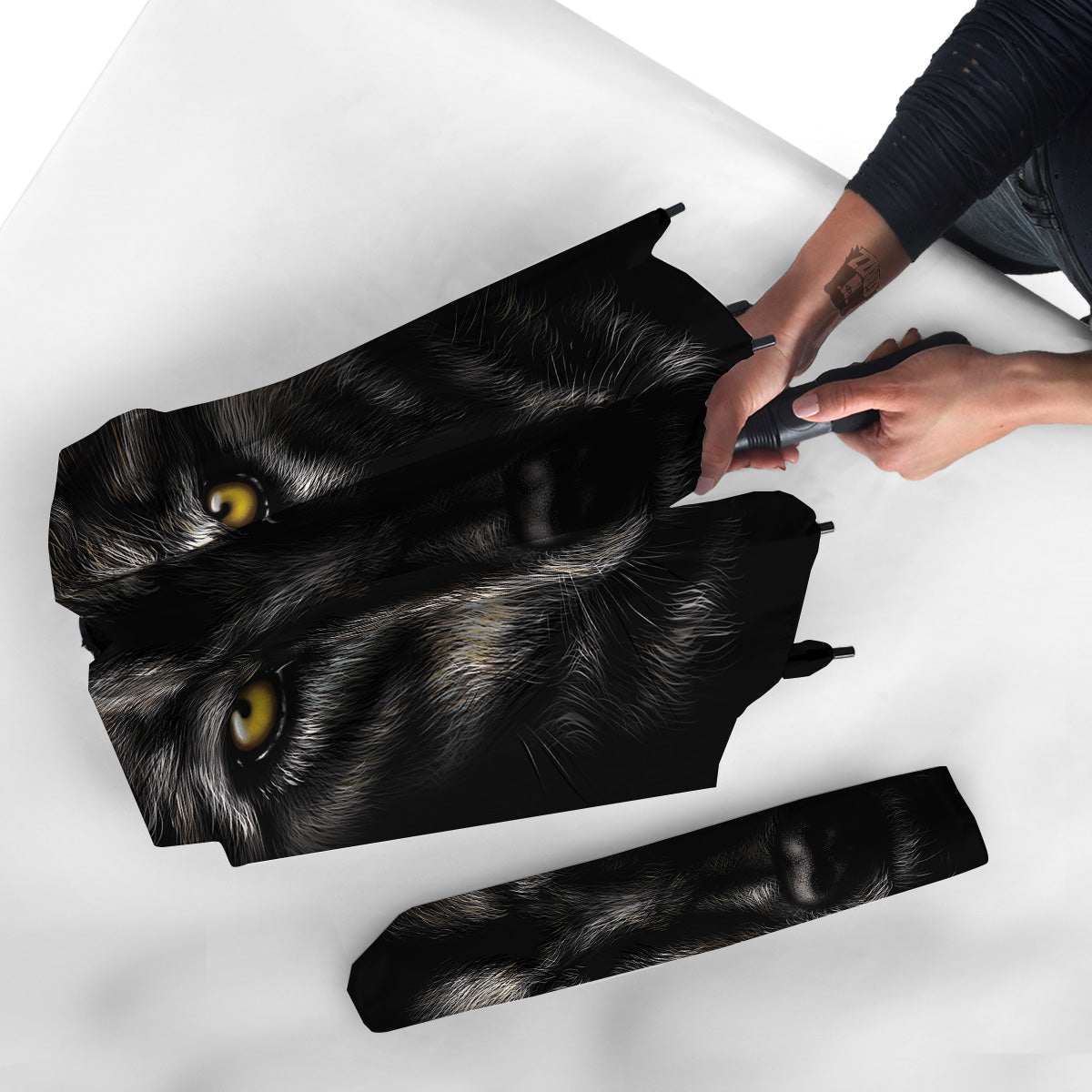 Portrait Black Wolf Print Umbrella-grizzshop