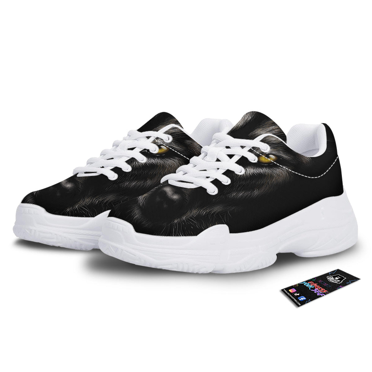 Portrait Black Wolf Print White Chunky Shoes-grizzshop