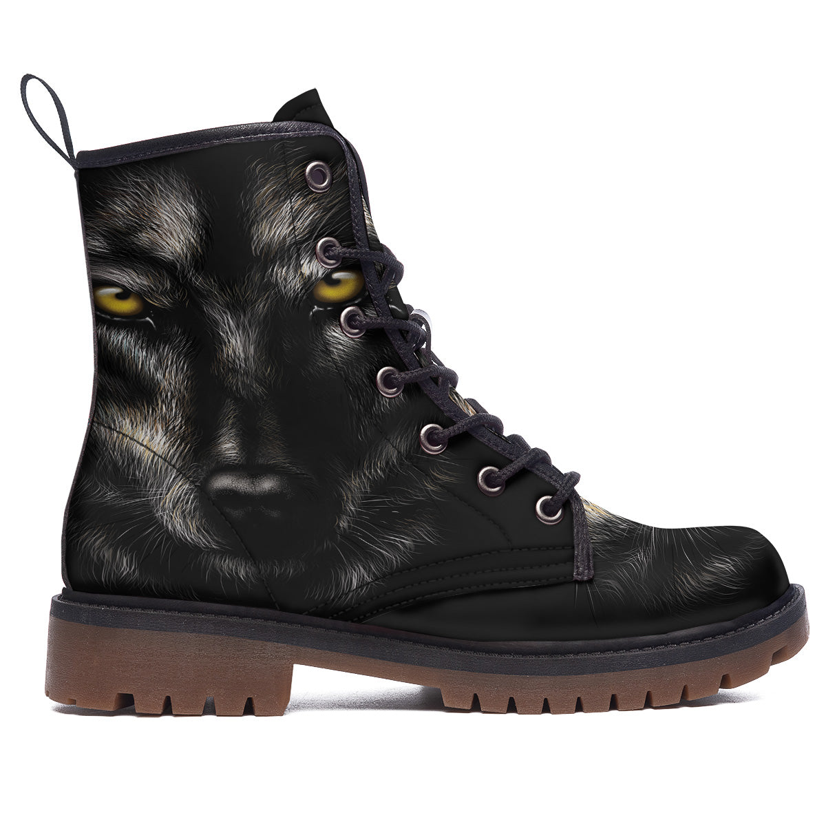 Portrait Black Wolf Print Work Boots-grizzshop