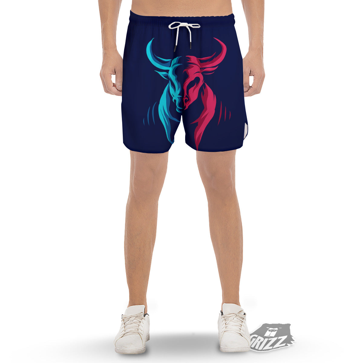 Portrait Bull Print Men's Gym Shorts-grizzshop