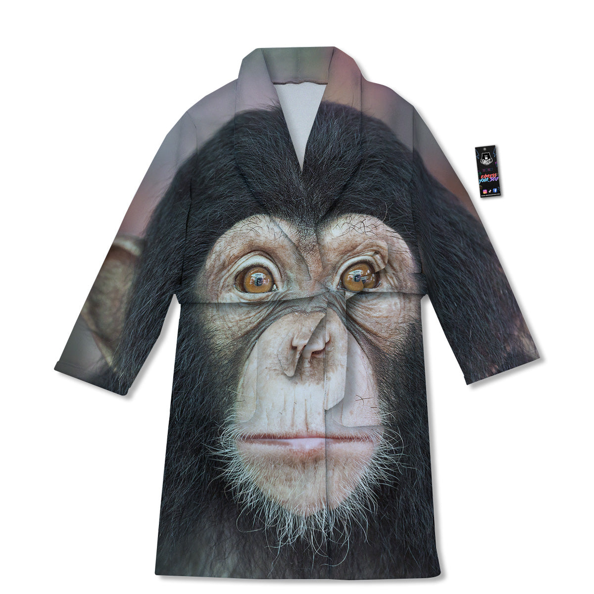 Portrait Chimpanzee Print Bathrobe-grizzshop