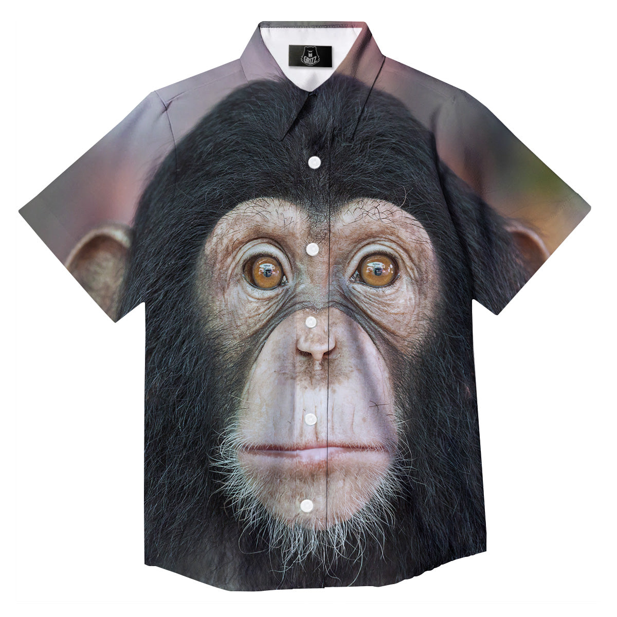 Portrait Chimpanzee Print Button Up Shirt-grizzshop