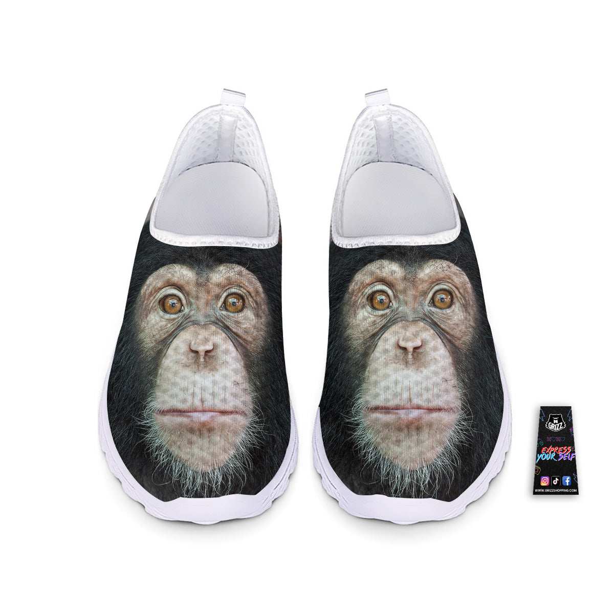 Portrait Chimpanzee Print Nurse Shoes-grizzshop