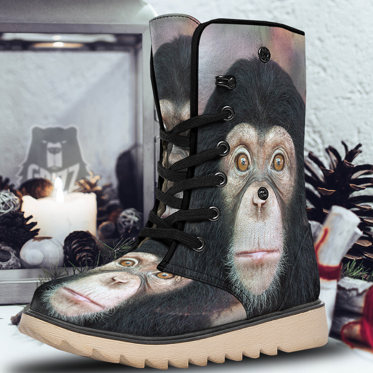 Portrait Chimpanzee Print Snow Boots-grizzshop