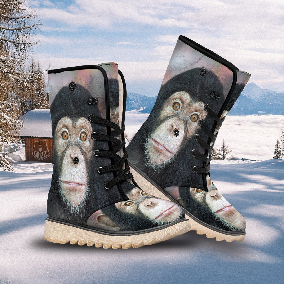 Portrait Chimpanzee Print Snow Boots-grizzshop