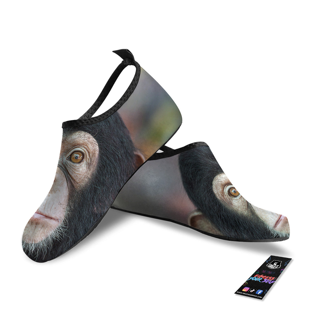Portrait Chimpanzee Print Water Shoes-grizzshop