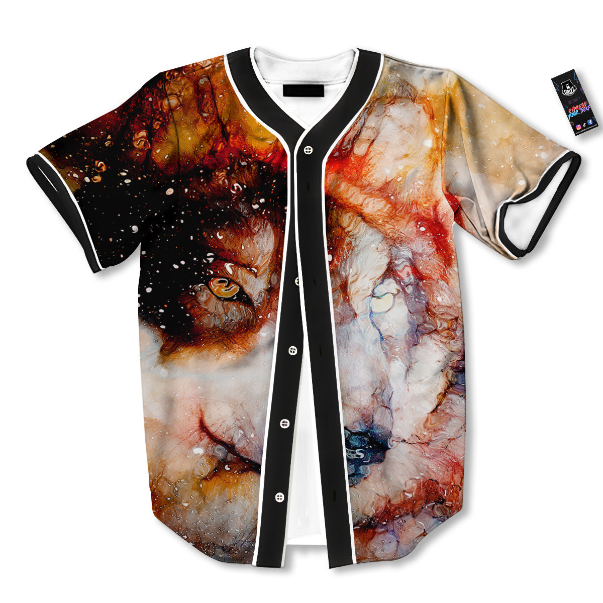 Portrait Cosmic Wolf Print Baseball Jersey-grizzshop