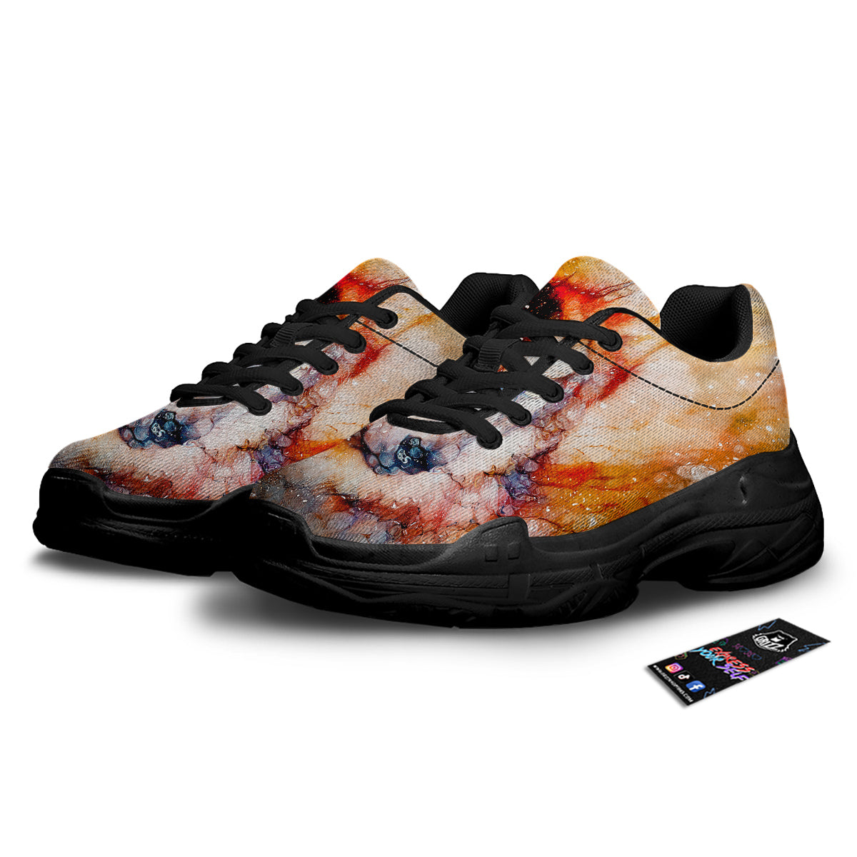 Portrait Cosmic Wolf Print Black Chunky Shoes-grizzshop