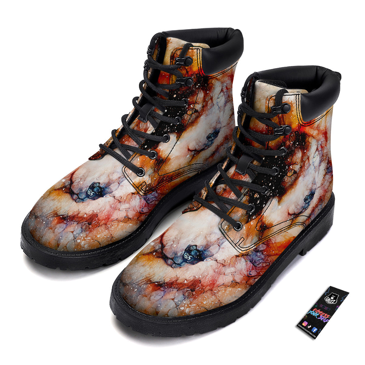 Portrait Cosmic Wolf Print Boots-grizzshop