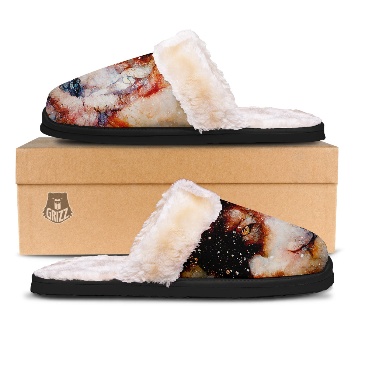Portrait Cosmic Wolf Print Slippers-grizzshop
