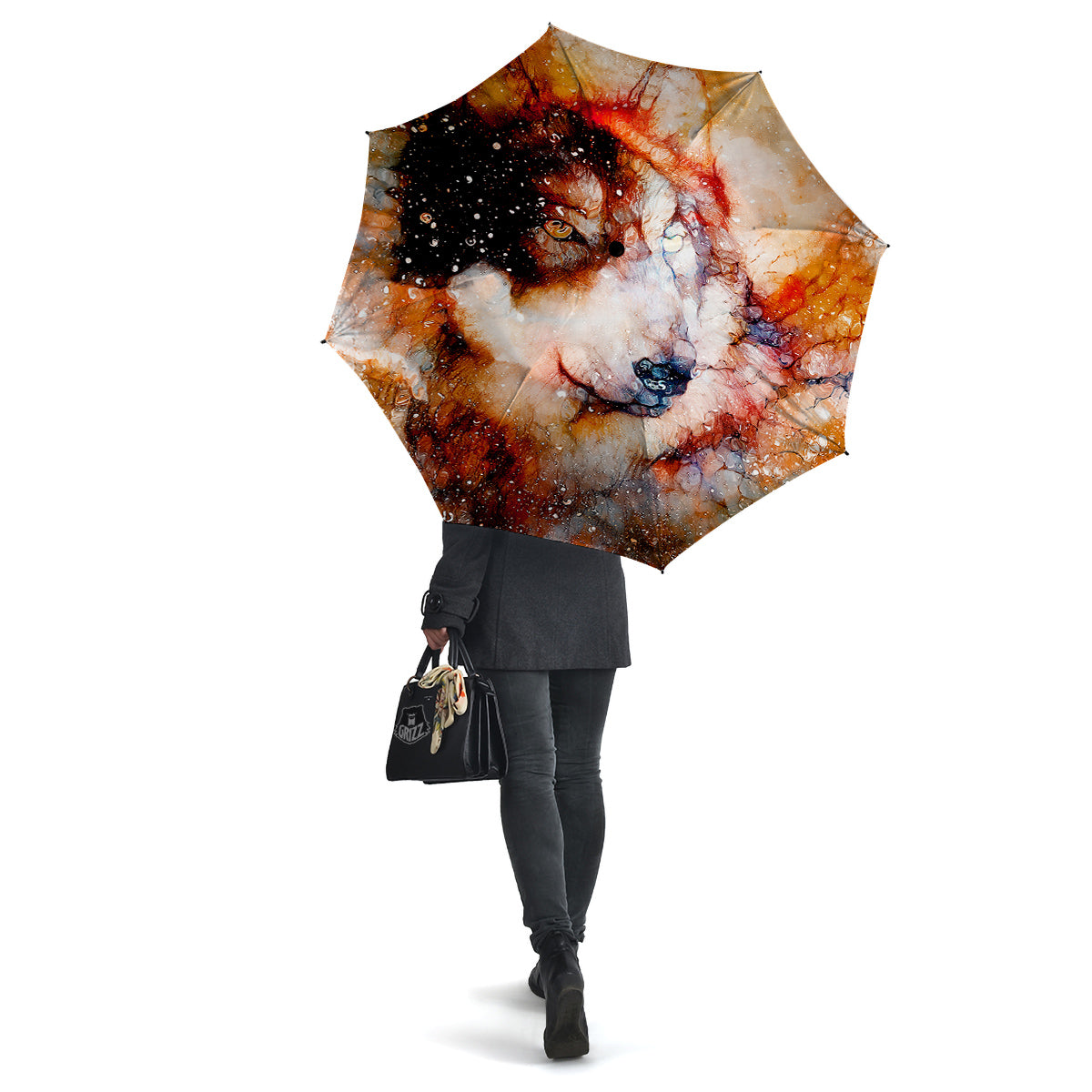 Portrait Cosmic Wolf Print Umbrella-grizzshop