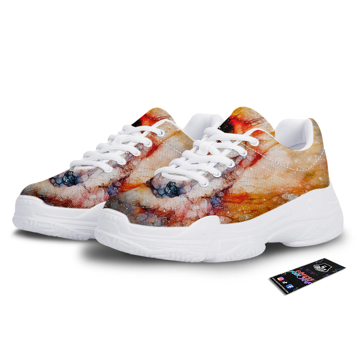 Portrait Cosmic Wolf Print White Chunky Shoes-grizzshop